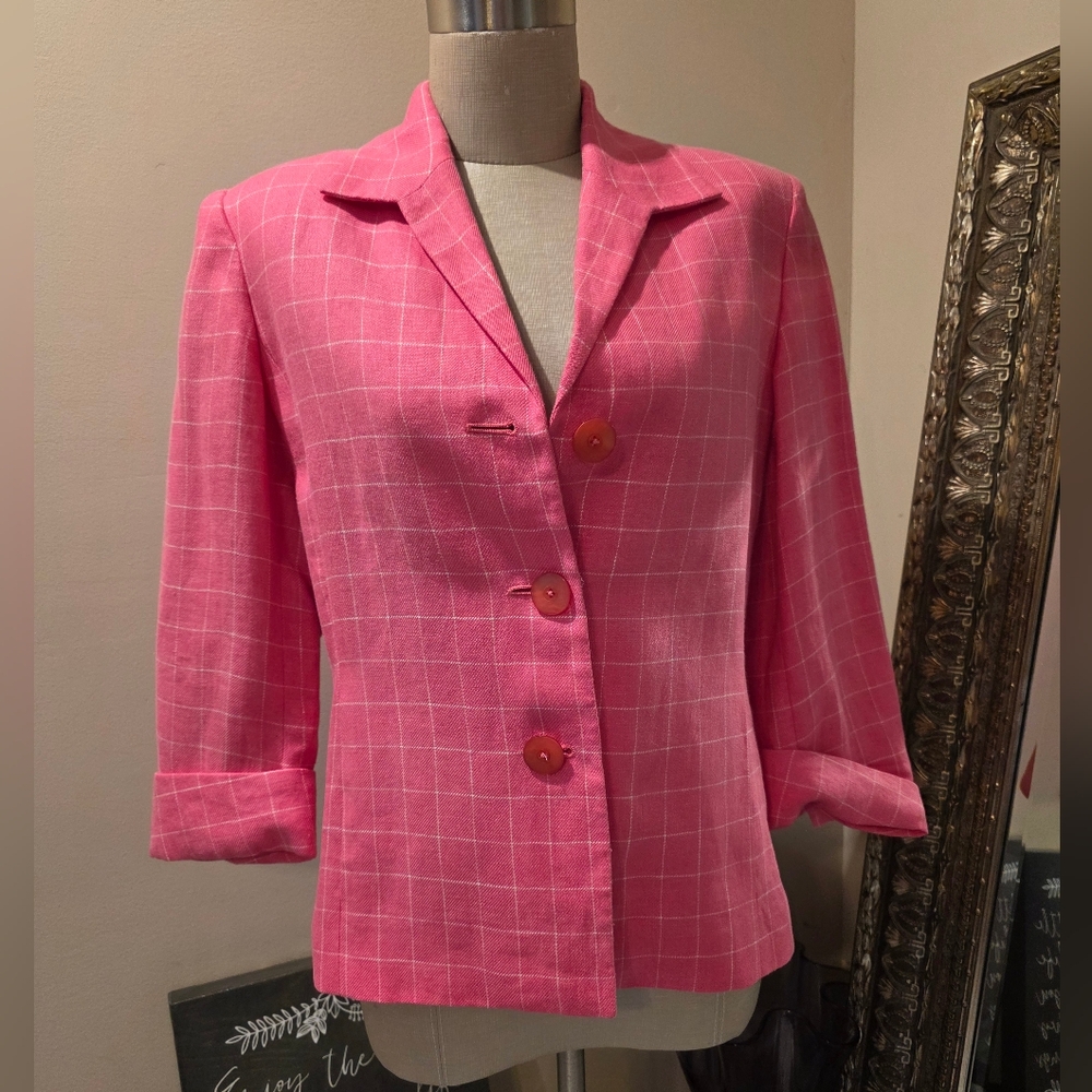 *Vintage* Jones New York Signature Blazer. 100% Linen. 'Tulip Pink'. Size 4. - Picture 1 of 7